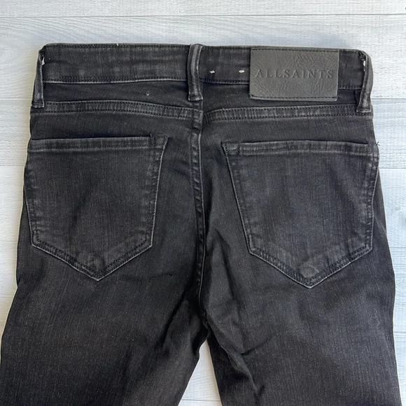 Allsaints Faded Black Skinny Leg Denim with Genuine Leather Patches 25 - Picture 6 of 7